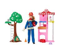 Barbie Carriere - Vigilessa del Fuoco, playset con bambola e caserma dei pompieri, include 2 cuccioli con effetto cambia colore, un albero e 10 accessori, giocattolo per bambini, 3+ anni, HRG55