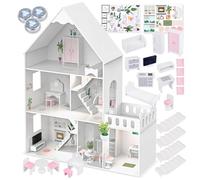 Barbie casa delle bambole in legno grande 118 cm - Gioco per bambini a 3 piani casa delle bambole per bambini con mobili, luce LED, adesivi e accessori - Moderna casa giocattolo in legno regalo a