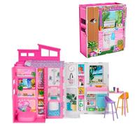 Barbie - Casa delle Vacanze, playset con 4 aree di gioco e 11 accessori decorativi inclusi, con cucina, bagno camera da letto e soggiorno, giocattolo per bambini, 3+ anni, HRJ76