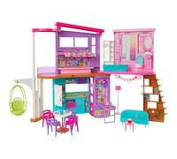 Barbie Casa di Malibu (106 cm) playset casa delle bambole con 2 piani, 6 stanze, ascensore altalena e più di 30 pezzi, Giocattolo per Bambini 3+ Anni