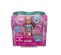 Barbie Club Chelsea, mini bambola da 15,2 cm a tema compleanno con capelli biondi con meches rosa, abito colorato e 4 accessori per la festa, JJB37