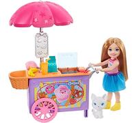 Barbie- Club Chelsea, Playset Carretto degli Snack con Bambola Bionda, Gattino e Accessori Giocattolo per Bambini 3+ Anni, GHV76