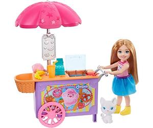 Barbie- Club Chelsea, Playset Carretto degli Snack con Bambola Bionda, Gattino e Accessori Giocattolo per Bambini 3+ Anni, GHV76