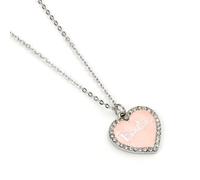 Barbie™ Collana con ciondolo a forma di cuore smaltato rosa con cristallo, Misura unica, Zinco