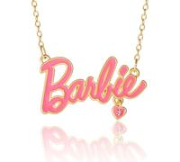 Barbie Collana con targhetta con nome, 40,6 cm + 5,1 cm, collana placcata in oro giallo 18 carati, gioiello con licenza ufficiale, Ottone, Cristallo