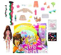 Barbie Color Reveal Totally Neon Fashions Bambola con capelli castani arancioni striati e 25 sorprese tra cui cambiamento di colore, regalo per bambini