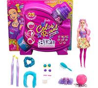 Barbie- Color Reveal Glitter, Bambola con Glitter Viola con 25 Sorprese e Tanti Accessori per Acconciature Capelli e a Tema Festa, Giocattolo per Bambini 3+Anni, HBG41