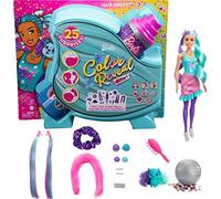 Barbie- Color Reveal Glitter, Bambola con Glitter Viola con 25 Sorprese e Tanti Accessori per Acconciature Capelli e a Tema Festa, Giocattolo per Bambini 3+Anni, HBG41