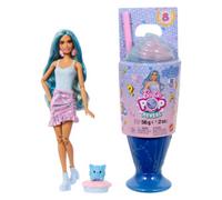 Barbie - cool cupcake pop reveal serie dolcetti, bambola blu con cucciolo e 8 sorprese con effetto cambia colore