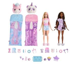 Barbie - Cutie Reveal Pigiama Party Set regalo, con 2 bambole e 2 cuccioli, include 35+ sorprese e costume di peluche, con effetto cambia colore, giocattolo per bambini, 3+ anni, HRY15