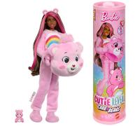 Barbie - Cutie Reveal Serie Care Bears, bambola con costume di orso di peluche Cheer Bear, 10 accessori a sorpresa cambia colore tra cui un mini orso inclusi, giocattolo per bambini, 3+ anni, JCN95