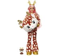 Barbie - Cutie Reveal Winter Magic Doll con costume da cervo di peluche e 10 sorprese, un cucciolo cambia colore, con vestiti e accessori, cervo, giocattolo e regalo per bambini dai 3 anni in su