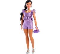 Barbie - Deluxe Style n. 8, bambola con top viola metallizzato e shorts scintillanti, capelli neri con treccia e accessori come gioielli e borsa inclusi, giocattolo per bambini, 4+ anni, JFP43