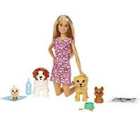 Barbie Doggy Daycare Playset Dogsitter con Bambola, Cuccioli, 4 Cagnolini tra Cui Uno Che Fa la Pupù e Uno Che Fa la Pipì, Carta Che Cambia Colore e Accessori, Giocattolo per Bambini 3 + Anni, FXH08