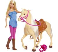 Barbie Doll, Blonde, Wearing Riding Outfit with Helmet, and Light Brown Horse wi