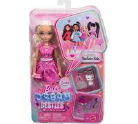 Barbie Dream Besties Malibu, bambola snodata dai capelli biondi, abito trendy a cuori e stivali glitterati, 7 accessori a tema make-up inclusi, 4+ anni, JKP50