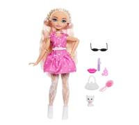 Barbie Dream Besties Malibu, bambola snodata dai capelli biondi, abito trendy a cuori e stivali glitterati, 7 accessori a tema make-up inclusi, 4+ anni, JKP50