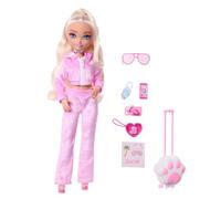 Barbie Dream Besties Malibu Weekend Fuori Porta, bambola dai lunghi capelli biondi con felpa rosa e infradito, outfit a tema viaggio e 7 accessori inclusi, JMV16
