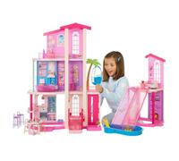 Barbie - Casa dei Sogni, set arredato con 9 aree di gioco e due unità abitative, con 2 piscine, 2 scivoli, ascensore e oltre 65 accessori a tema casa delle bambole, JKG84