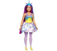 Barbie Dreamtopia, bambola dai capelli blu e viola, corpetto scintillante gonna rimovibile con stampa di nuvole e arcobaleni