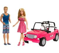 Barbie e Ken Jeep da Spiaggia Playset con Due Bambole e SUV Rosa, CJD12