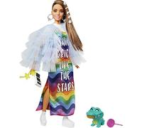 Barbie- Extra Bambola Castana con Vestito Arcobaleno e Giacca Azzurra, Cucciolo di Coccodrillo e Accessori alla Moda, Giocattolo per Bambini 3+Anni, GYJ78