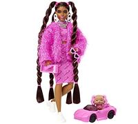 Barbie Extra Bambola con Completo da 2 Pezzi Rosa e Giacca Scintillante, Cagnolino, Capelli Lunghi e Accessori, Articolazioni Snodate, Giocattolo per Bambini 3+ Anni, HHN06