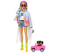 Barbie Extra Bambola con Giubbotto di Jeans, Cagnolino, Trecce Arcobaleno e Tanti Accessori,Giocattolo per Bambini 3+Anni,GRN29