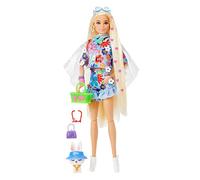 Barbie-Extra Bambola n.12 Snodata con Lunghissimi Capelli Biondi con Cuoricini con Completo Floreale, Coniglietto e Accessori, Giocattolo per Bambini 3+ Anni, HDJ45