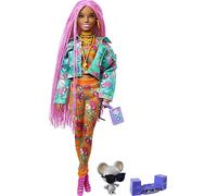 Barbie Extra Doll #10 in Floral-Print Jacket & Jogger Set with DJ Mouse Pet, Extra-Long Pink Braids, Layered Outfit & Accessories, Gift for Kids 3 Years+