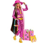 Barbie - Extra Fly, Bambola con Look Safari, Abito Rosa alla Moda con Stampa Animalier e Valigia Rosa, 15+ Accessori a Tema Inclusi, Giocattolo per Bambini, 3+ Anni, HPT48