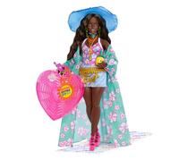 Barbie - Extra Fly, Bambola viaggiatrice con Look da Spiaggia, Cappello e Copricostume a Tema Tropicale e Borsa Oversize, Tanti Accessori Inclusi, Giocattolo per Bambini, 3+ Anni, HPB14