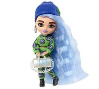 Barbie - Extra Minis Mini Bambola Articolata Con Look Felpa E Pantaloni Con Emoji E Morbidi Capelli Blu Ghiaccio, Giocattolo Per Bambini 3+ Anni, HGP65