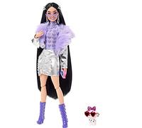 Barbie - Extra n. 15 Bambola con giacca metallizzata e gonna coordinata, cagnolino, capelli extra lunghi e accessori, con articolazioni snodate, Giocattolo e regalo per Bambini 3+ Anni, HHN07