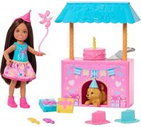 Barbie Famiglia e Amici Club Chelsea, playset Compleanno a Sorpresa con mini bambola Chelsea (castana), casa dei cuccioli che si trasforma e oltre 10 accessori, JJB41