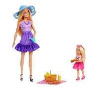 Barbie - Famiglia e Amici, set con bambole Barbie Malibu e la piccola Chelsea, più di 9 accessori e abiti a tema picnic inclusi, giocattolo per bambini, 3+ anni, JBF43