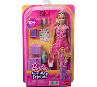 Barbie Famiglia e Amici Malibu Avventure Senza Limiti, bambola bionda alla moda, con bagagli e accessori a tema viaggio, JMJ47