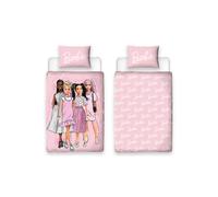 Barbie Figure Set Copripiumino Singolo per Bambini Rosa Lenzuola Reversibili
