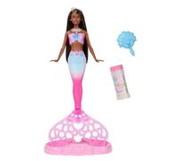 Barbie - Sirenetta Bolle di Sapone, bambola dai lunghi capelli castani con ciocca colorata e pinna attivabile per creare le bolle, accessori vassoio e spazzola inclusi, JNM73