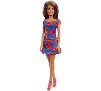 Barbie - Fashionista Bambola con Capelli Castani e Abito Blu con Fiori (Mattel GBK94), Multicolore