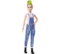 Barbie Fashionista, Bambola con Salopette Blu a Pois, Giocattolo per Bambini 3+ Anni, FXL57