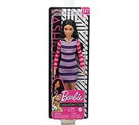 Barbie- Fashionistas, Bambola Castana, Abito a Righe, Scarpe e Collana, Giocattolo per Bambini 3+Anni, GHW61