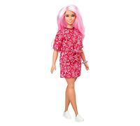 Barbie- Fashionistas, Bambola con Capelli Rosa, Top e Gonna Rossi, Sneakers e Braccialetto, Giocattolo per Bambini 3+Anni, GHW65