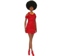 Barbie Fashionistas Doll #221 with Natural Black Hair Wearing Removable Red Dres