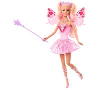 Barbie - Fata con bacchetta stellata, bambola a tema fantasy con capelli bondi,