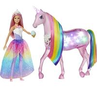Barbie FXT26 Dreamtopia Playset con Bambola e Unicorno Grande Che Si Illumina con Chioma da Pettinare, Giocattolo per Bambini 3+ Anni, única, Imballaggio Standard