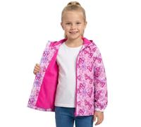 Barbie Giacca impermeabile da bambina, foderata in pile, con cappuccio e zip e tasche, stampa logo rosa su tutta la superficie, taglie da 3-4 a 9-10 anni, giacca antipioggia per bambine, rosa, 6-7