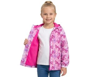 Barbie Giacca impermeabile da bambina, foderata in pile, con cappuccio e zip e tasche, stampa logo rosa su tutta la superficie, taglie da 3-4 a 9-10 anni, giacca antipioggia per bambine