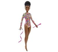 Barbie Ginnasta, Bambola Bruna con Body Metallizzato e Tanti Accessori, Giocattolo per Bambini 3+Anni, GTW37
