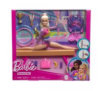 BARBIE - GINNASTICA ARTISTICA, PLAYSET CON BAMBOLA GINNASTA BIONDA IN TUTA E 10 ACCESSORI INCLUSI
